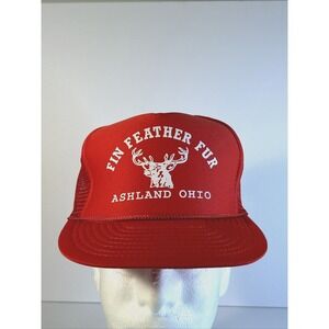 Vintage Fin, Feather, Fur Cap Hat Snap Back Trucker Mesh Graphic Ashland, OH